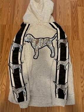 Victorias Secret Pink Gray Speckled Bling Dog Sherpa Hoodie M
